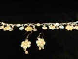 Costume Jewelry - Bracelet and Earrings - Enamel Floral Theme