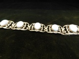 Sterling Silver - Bracelet with Large Blue Stones - 64.6 Grams Total Weight