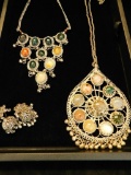 Tray Lot of Natural Stone Costume Jewelry from India - 2 Necklaces and Dangle Earrings