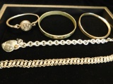 Sterling Silver - 5 Bracelets - 3 Bangle and 2 Chain - 80 Grams Total Weight
