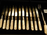 12 Pieces of Mother of Pearl Handles with Sterling Silver Bands - Flatware