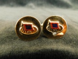 14K Yellow Gold with Diamond Wabash Railroad 40 and 50 Year Cufflinks - 23.7 Grams Total Weight