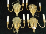 Vintage Group of 4 Horse, Lion and Crown Brass Candle Stick Sconces - 12