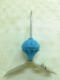 Vintage Roof Peak Short Lightning Rod with Aqua Blue Glass Ball
