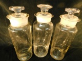 Group of 3 Pharmaceutical Bottles with Large Mouth and Ground Stoppers