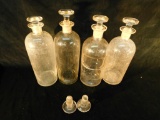 Group of 4 Vintage Pharmaceutical Bottles and 2 Stoppers