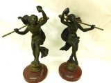 Lot of 2 Bronze Cherubs with Marble Base