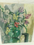 Vintage Oil on Canvas - Floral - Rough Condition