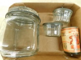 Box Lot of Vintage Jars and Snuff Can