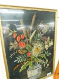 Vintage Needlepoint Crewel of Flowers in a Vase