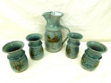 Studio Art Pottery Pitcher and Glasses