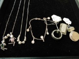 Sterling Silver Lot - 51.9 Grams Total Weight - 2 Necklaces - Bracelet - Ring - 2 Slides