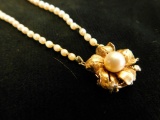 Natural Pearl Necklace with 14K Yellow Gold Clasp - Needs Reconnected