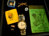Tray Lot of Misc. Railroad Items - Military - Seiko Watch