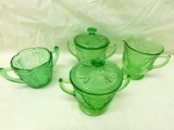 Group of 4 Pieces of Vaseline Glass - Creamer Sugar Plus 2