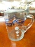 Art Nouveau Blown Glass Stein with Pewter Lid