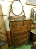 Oak Highboy Dresser with Mirror