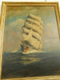 Oil on Canvas Ship Painting Signed T. Bailey