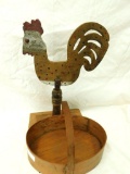 Bent Wood Basket and Folk Art Rooster on a Stand