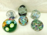 Lot of 6 Vintage Paperweights - Millefiore and Ribbons