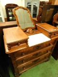 Oak 3 Drawer Dresser with Marble Top - Mirror and 2 Glove Boxes