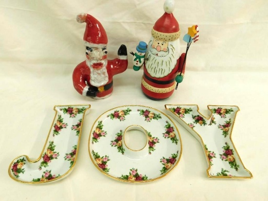 Folk Art Pottery Santa Claus - Signed LW - Santa Matryoshka Nesting Doll - Royal Albert Joy