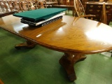 Oak Double Pedestal Table - 2 Leaves and Pads