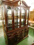 American Drew Mahogany 2 Piece China Cabinet - Mirrored Lighted - Beveled Glass