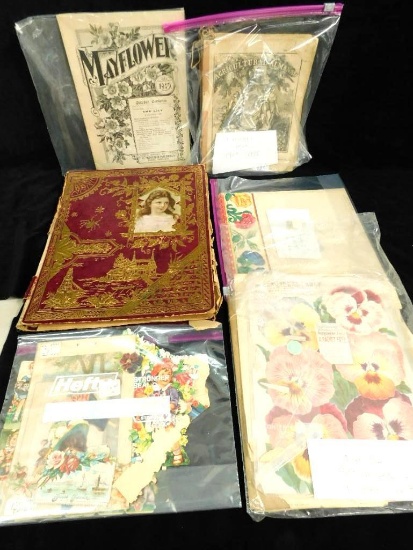 Box Lot of Vintage Paper Items - Including Pressed Paper Pieces