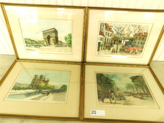 Lot of 4 Watercolors? / Prints? Signed Charles M___? - Numbered