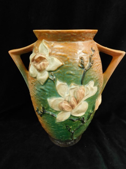 Roseville Pottery - Double Handled Floor Vase - Magnolia Pattern - 96-12