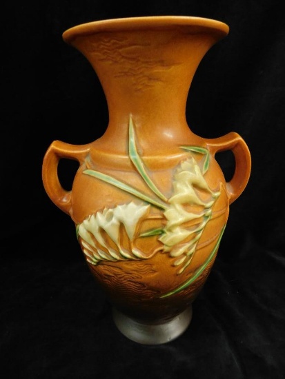 Roseville Pottery - Double Handled Floor Vase - Freesia Pattern - 127-12