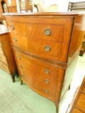 5 Drawer Inlaid Mahogany Highboy Dresser