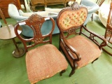 Vintage His and Hers Upholstered Ornate Carved Chairs