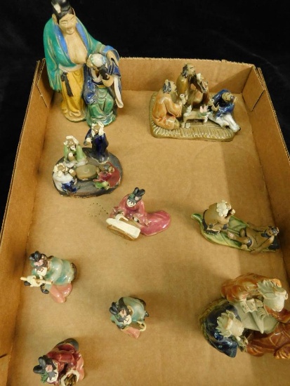 Box Lot of Miniature Chinese Mud men - 9 Total - 1.5" to 3" Tall