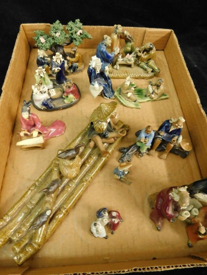 Box Lot of Miniature Chinese Mud men - 11 Total - 1.5" to 3" Tall