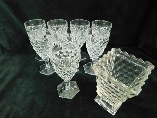 Fostoria - Windsor Diamond - Water Goblets - 8 Total plus Vase