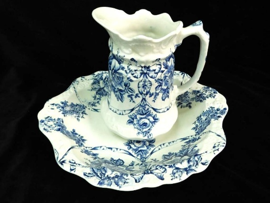 Fenton Porcelain - England - Pitcher and Basin - Garland Pattern