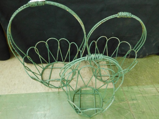Wrought Iron Green Shabby Painted Graduated Baskets - 3 For 1 Money