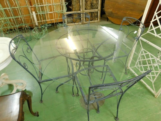 5 Pieces Wrought Iron Patio Set with Glass Top - No Seats