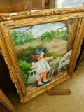 Oil on Canvas - Girl Playing Dress Up - Christine Drewyer 1993 - Ornate Frame