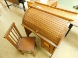 Childs Oak Roll Top Desk with Chair