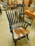 Vintage Solid Maple Hitchcock Black Rocker, Stenciled Rocking Chair
