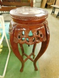 Modern Teak Plant Stand with Marble Top