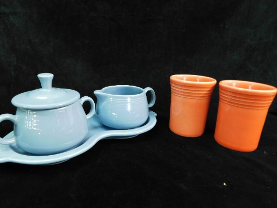 Vintage Fiesta Ware - Discontinued Cream and Sugar with Tray and 2 Cups