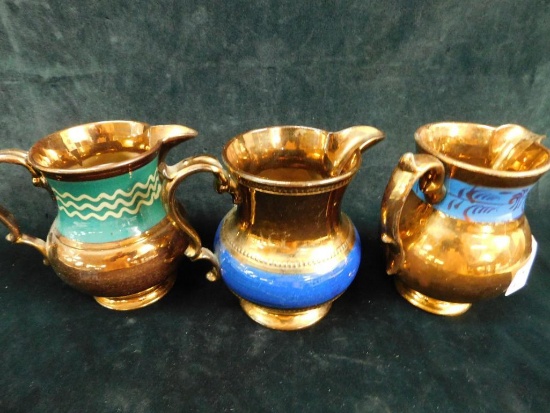 Group of 3 Vintage Copper Glazed Pitchers - Each 5.5" Tall