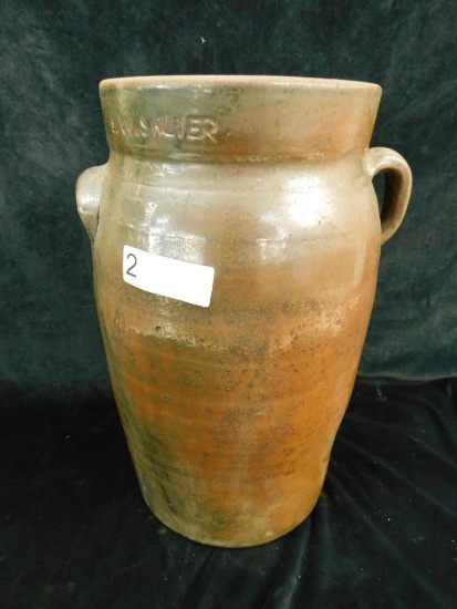 Southern Pottery - Georgia - J.W. Salter - Brown Glaze Churn Jar - 4 Gallon - 16" x 11"
