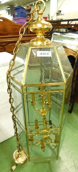 Brass and Beveled Glass 12 Light Chandelier