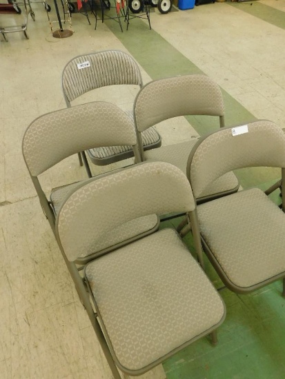 Group of 5 Folding Metal Chairs - 4 Matching - 1 Odd