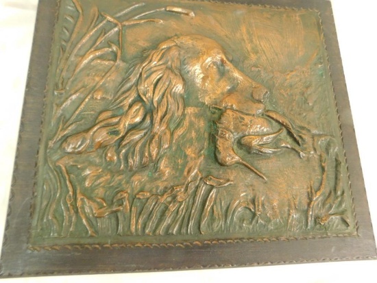 Vintage Carved Wood Box with Hunting Dog On Top - 3" x 10.25" x 9"